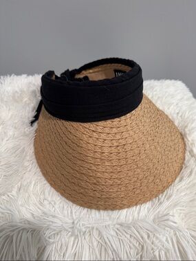 INC International Concepts Tan Straw Visor with Black Band